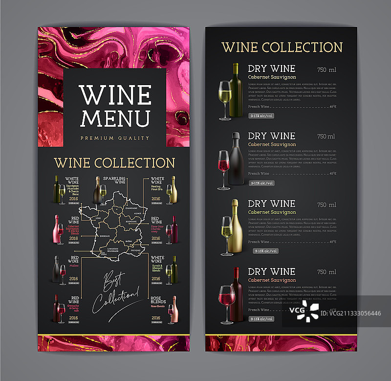 具有酒精墨水纹理的葡萄酒菜单设计图片素材