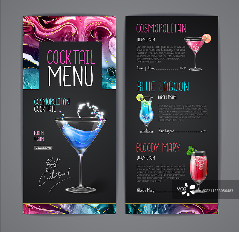 水墨风鸡尾酒单设计图片素材