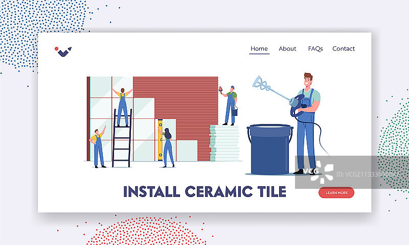 铺设大型陶瓷的迷你工人角色图片素材