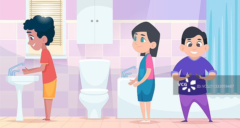 幼儿园卫生：孩子们排队等候图片素材