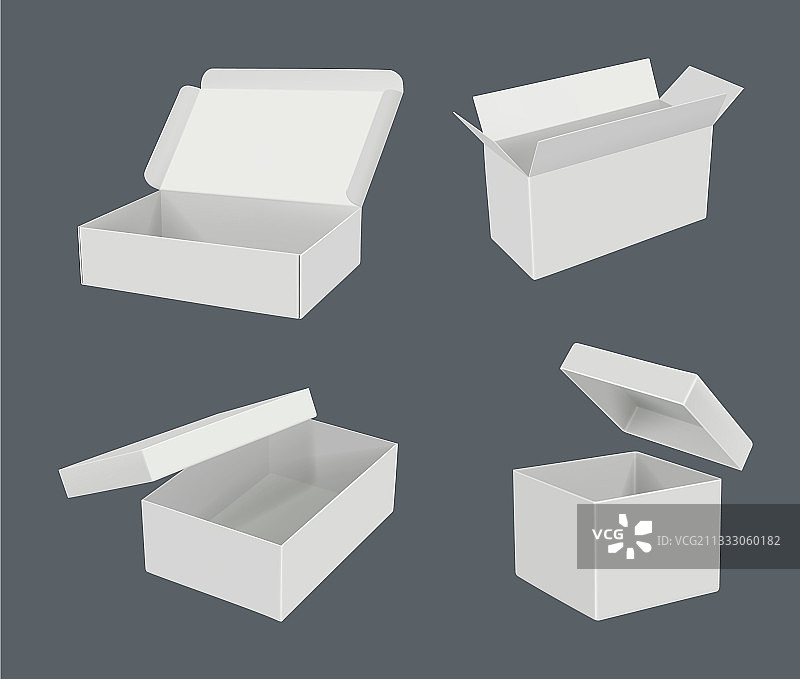 打开的逼真纸箱包装盒模板图片素材
