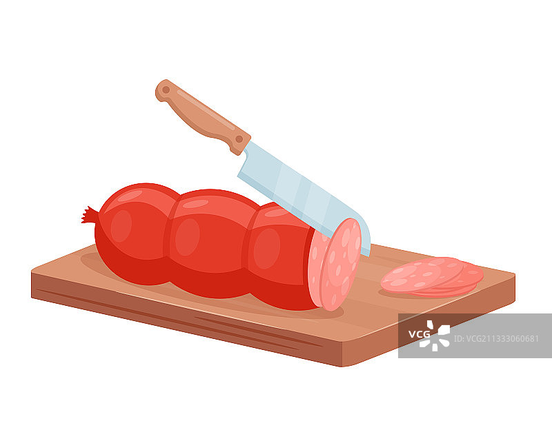 厨师与切开的萨拉米香肠图片素材