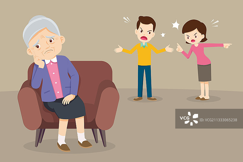 悲伤的老年妇女与不快乐的夫妇图片素材