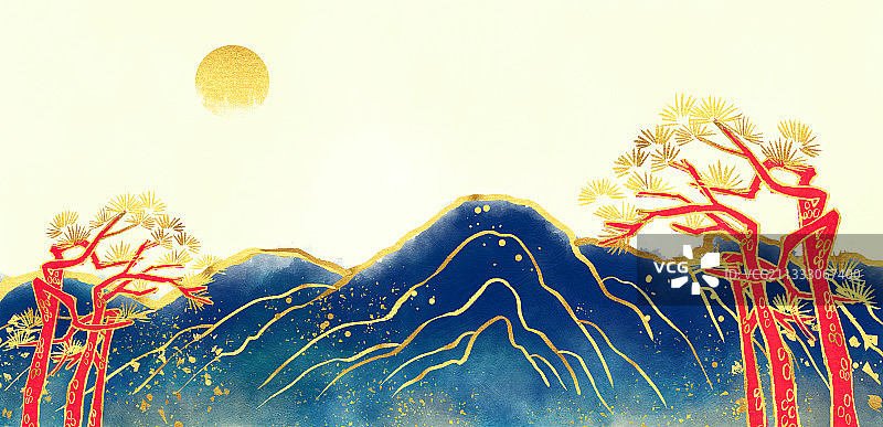 岩彩水墨山水图片素材