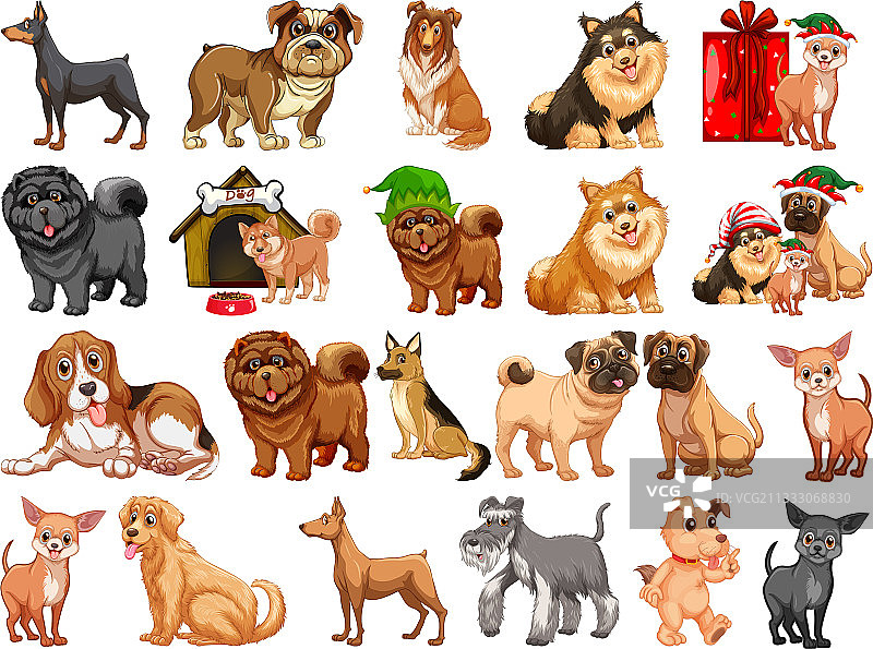 卡通风格的各种有趣小狗图片素材