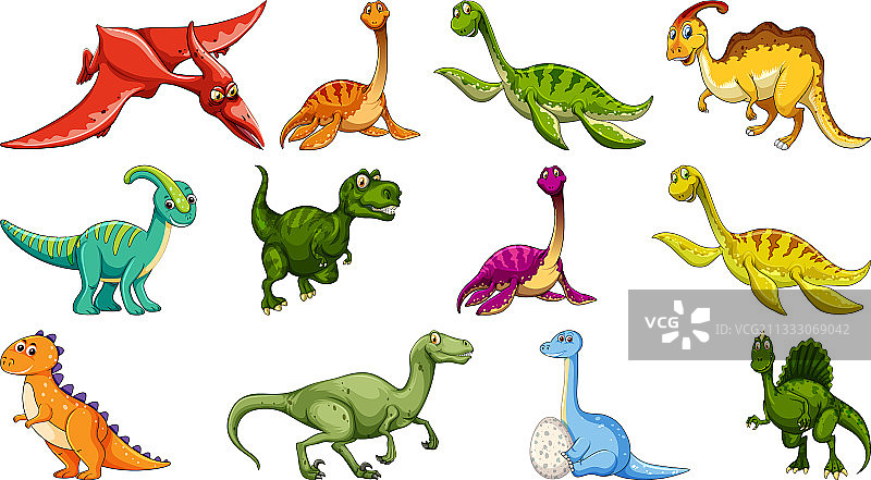 不同恐龙卡通角色合集图片素材