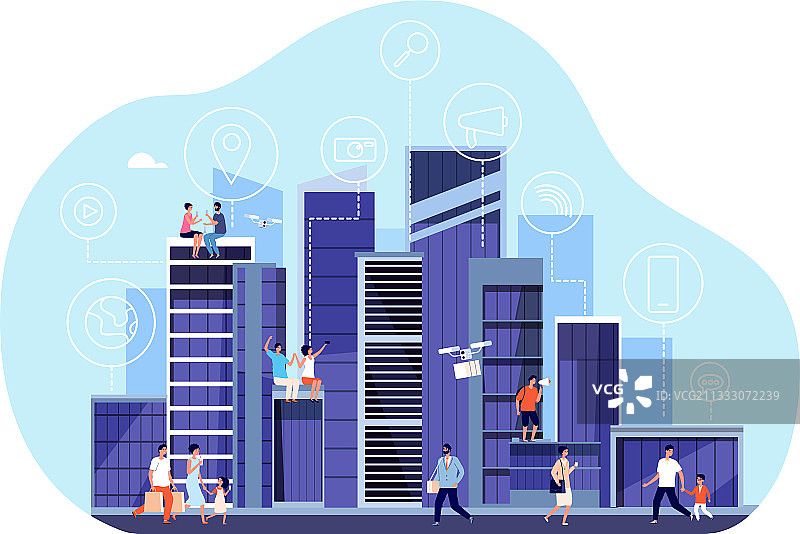 智慧城市概念网络中心城区图片素材