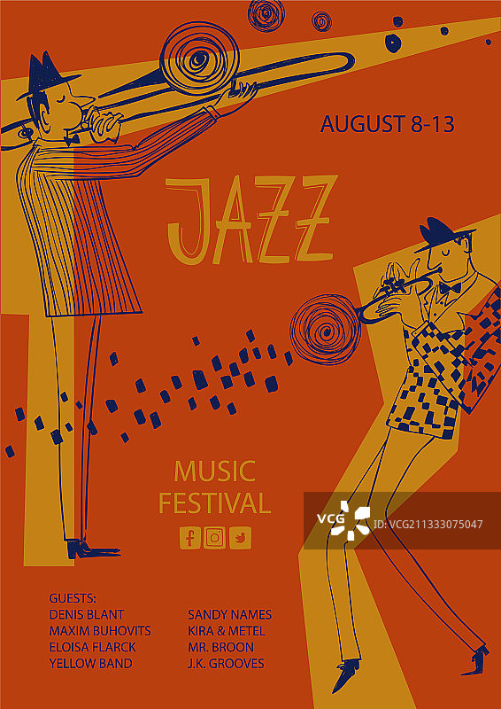 彩色爵士海报小号与长号图片素材