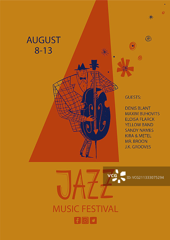 彩色卡通低音提琴爵士海报图片素材