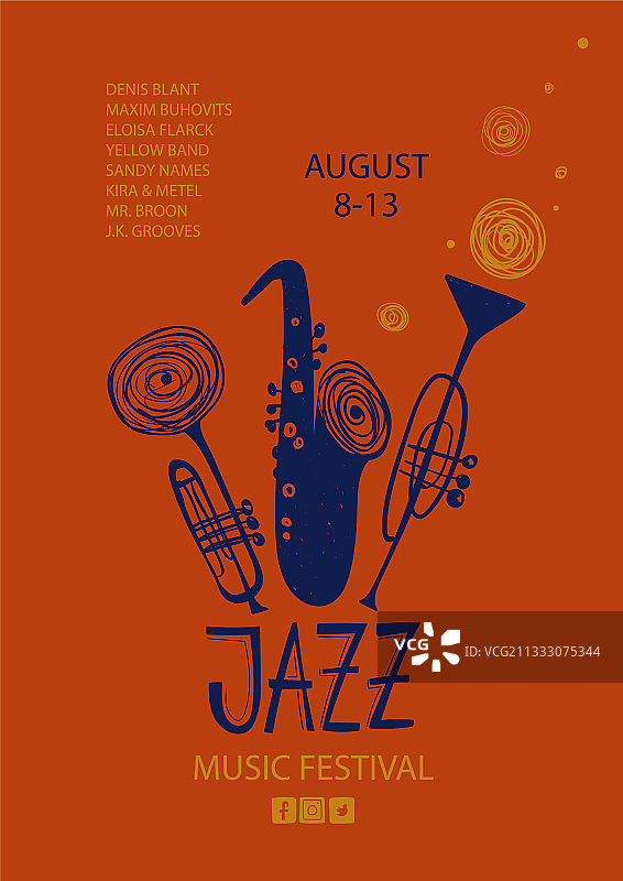 小号和萨克斯彩色爵士海报图片素材