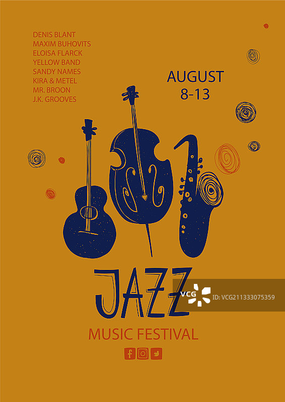 彩色爵士吉他萨克斯海报图片素材