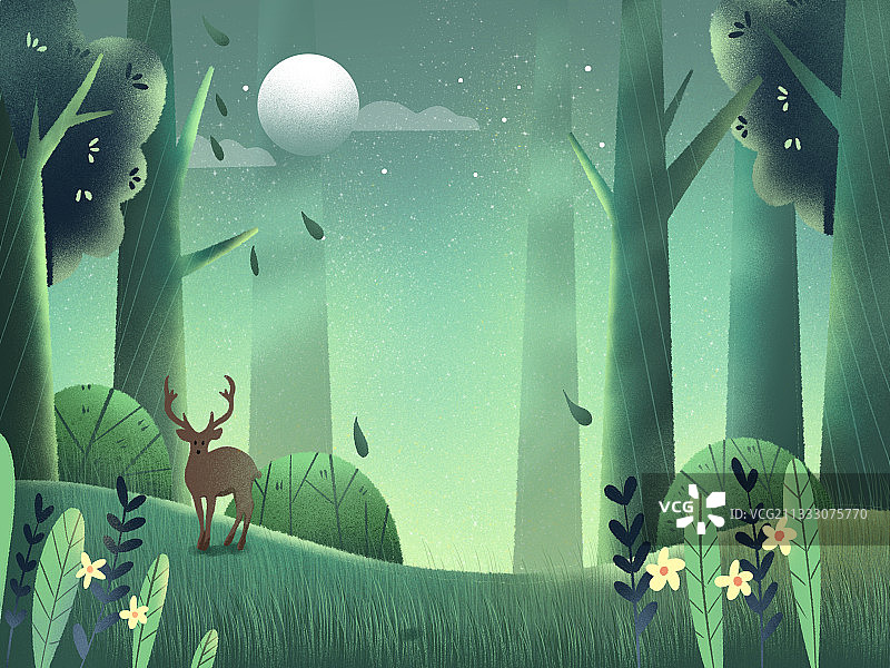 户外森林唯美扁平纹理插画图片素材