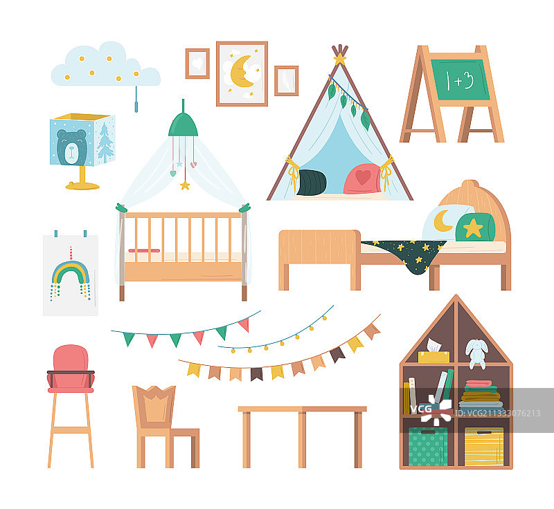 卡通彩色儿童家具图标合集图片素材