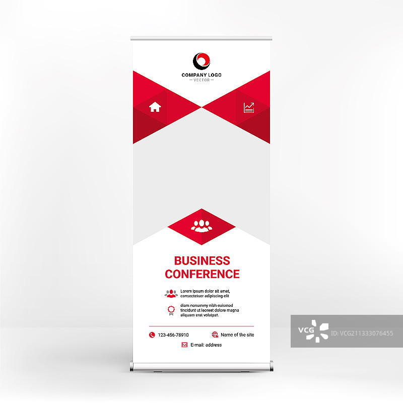 红色抽象几何背景易拉宝设计图片素材