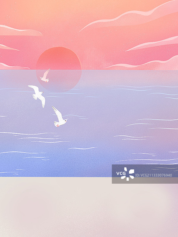 海边落日黄昏扁平风景唯美插画图片素材