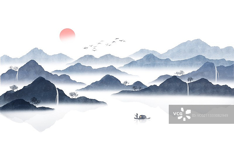 新中式风格山水画图片素材