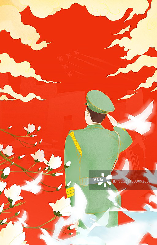 中国风八一建军节插画图片素材
