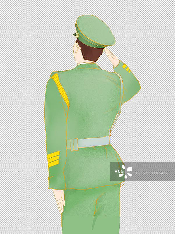 中国风华丽插画元素建军节军人敬礼背影图片素材