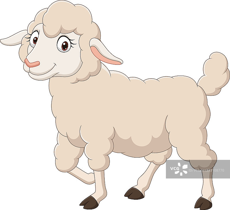 卡通快乐的羔羊，白色背景上孤立图片素材