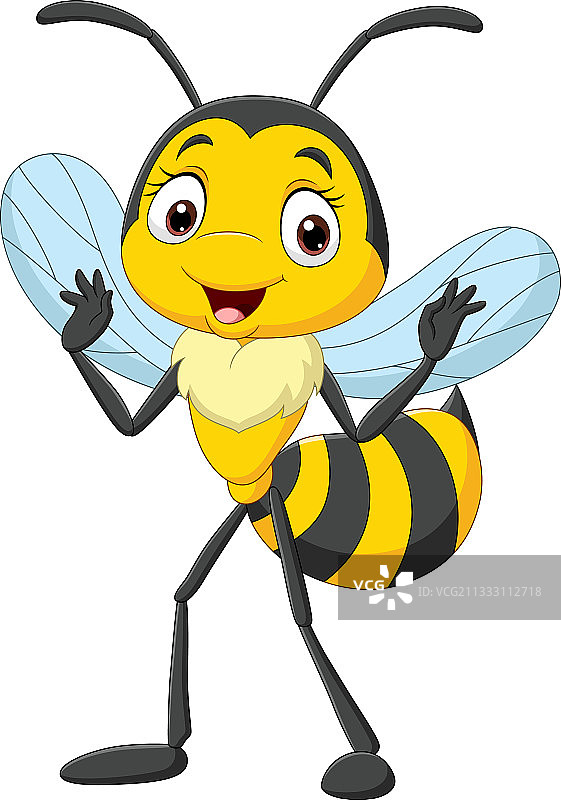 白色背景上的卡通可爱小蜜蜂图片素材