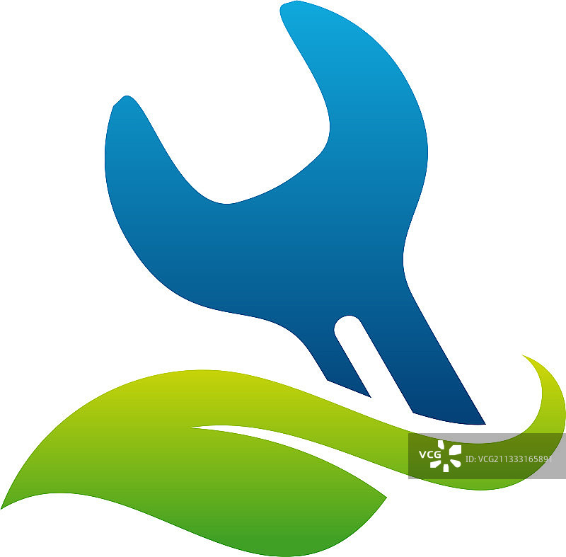 叶子和扳手机械标志设计概念图片素材