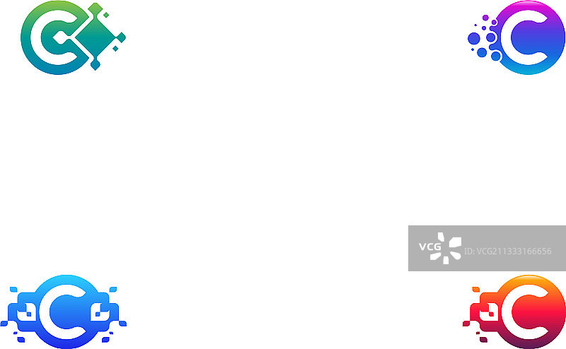 像素字母C标志设计圆形像素C套装图片素材