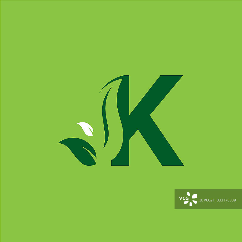 字母K绿叶标志设计元素图片素材