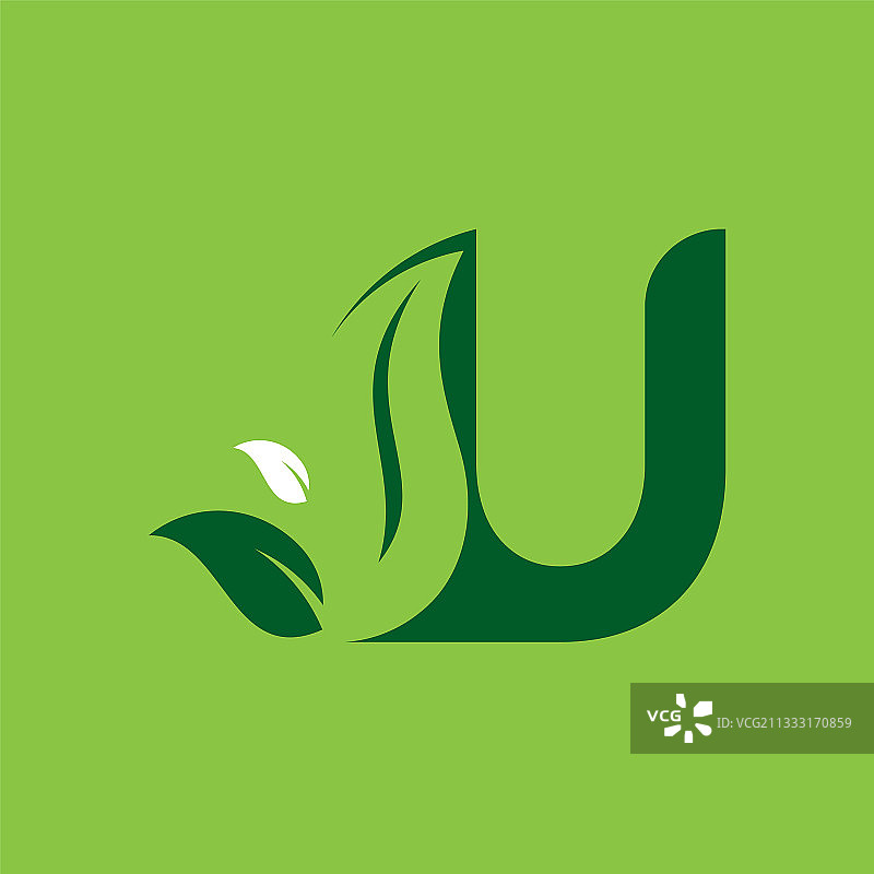 字母U绿叶标志设计元素图片素材