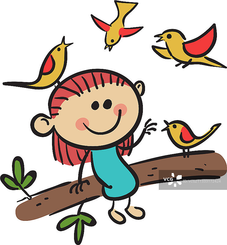 与鸟类合影的可爱女孩图片素材