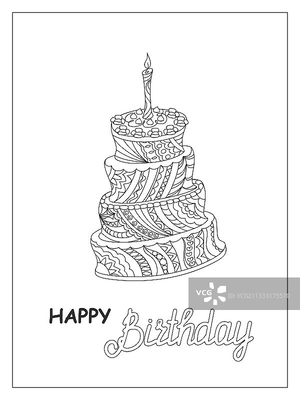 带蜡烛和文字的蛋糕轮廓涂鸦图片素材