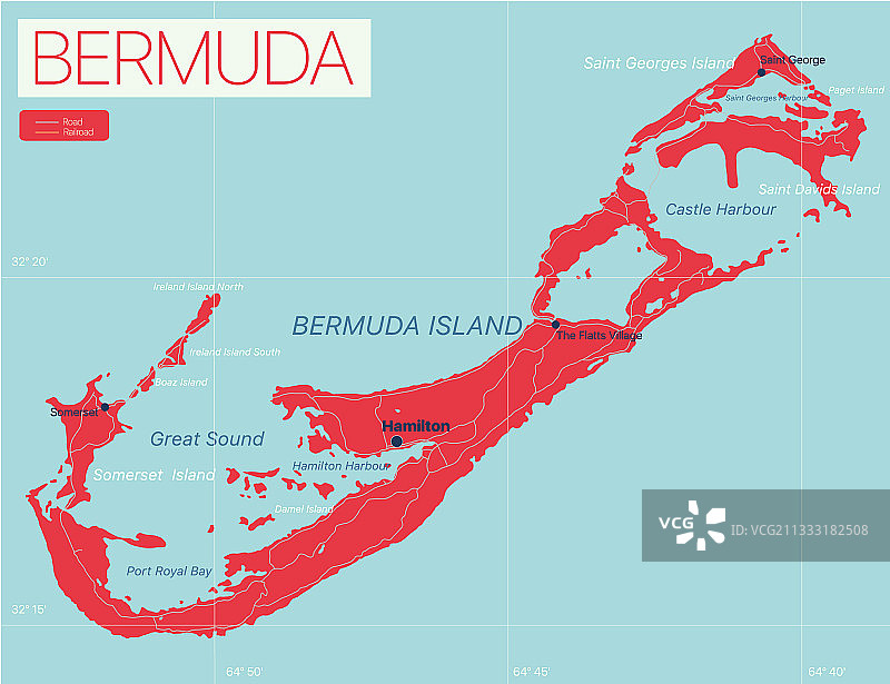 百慕大详细可编辑地图图片素材