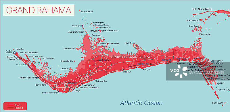 大巴哈马岛详细可编辑地图图片素材