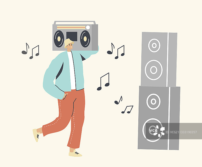 拿着巨大唱片机的男人图片素材