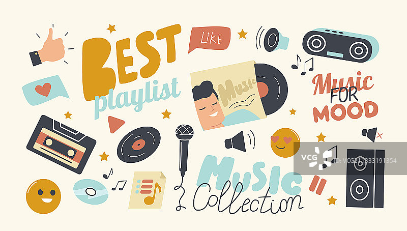 音乐收藏主题最佳播放列表图标集图片素材
