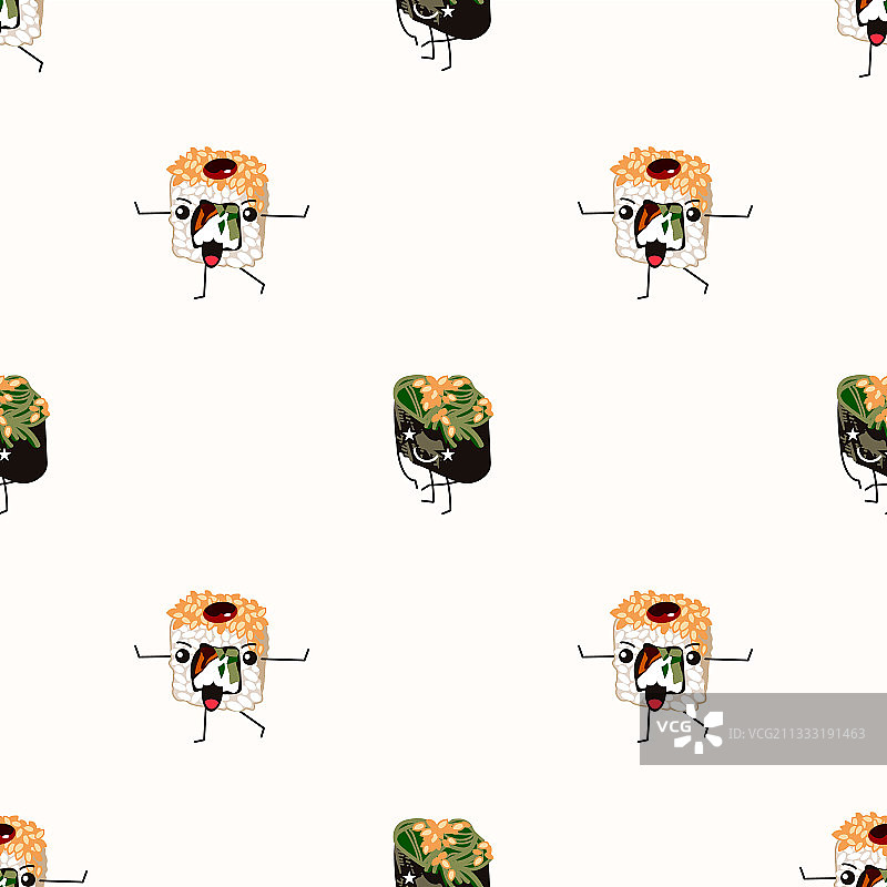 有趣的寿司表情符号无缝图案图片素材