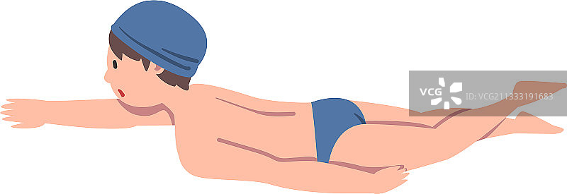 男孩在游泳池里游泳的可爱游泳者角色图片素材