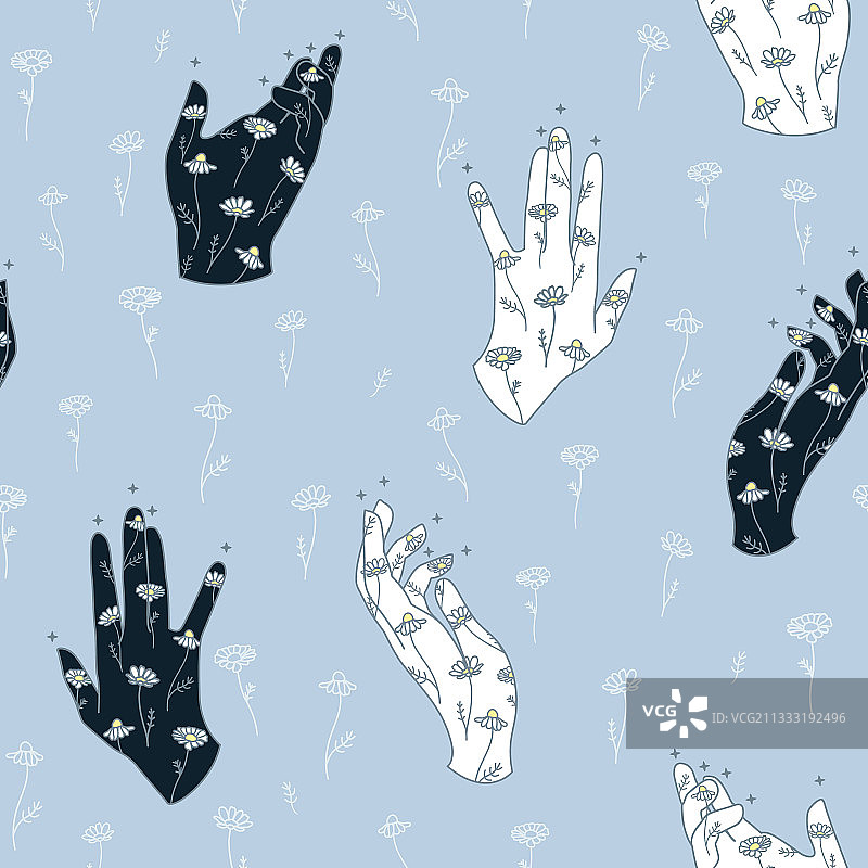 带有甘菊图案的魔法之手图片素材