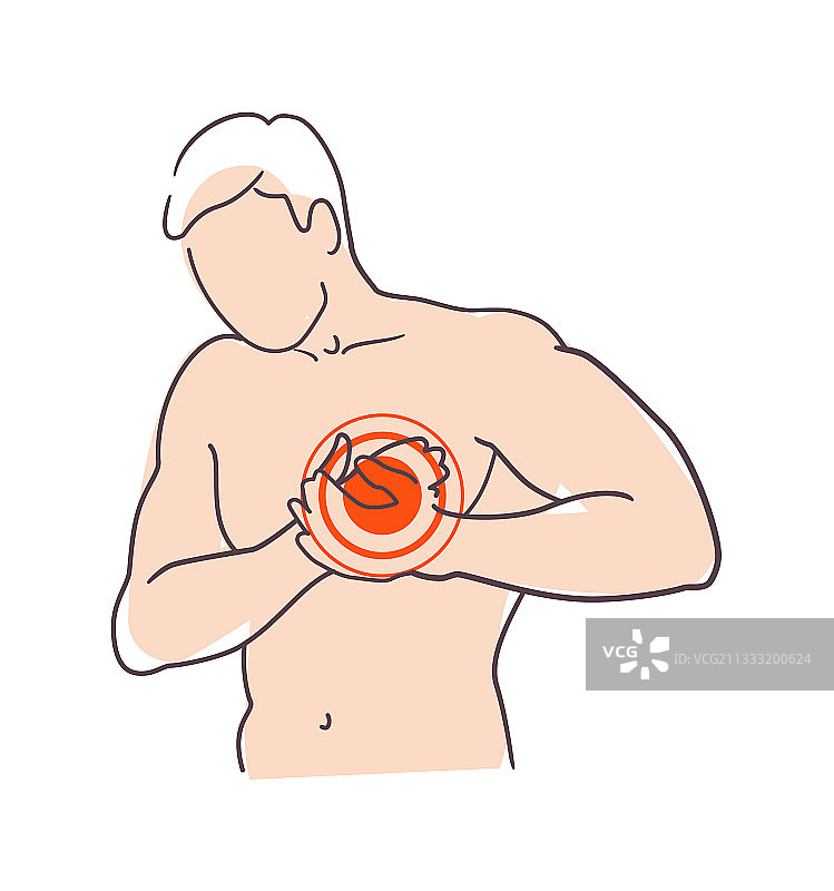 年轻男人感到胸痛，白色背景图片素材