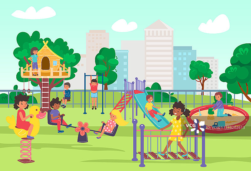 夏季公园里的城市游乐场玩乐时光图片素材
