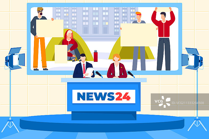 记者在新闻演播室工作场景图片素材