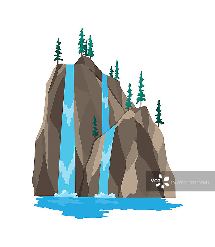 卡通河流瀑布山脉风景图片素材
