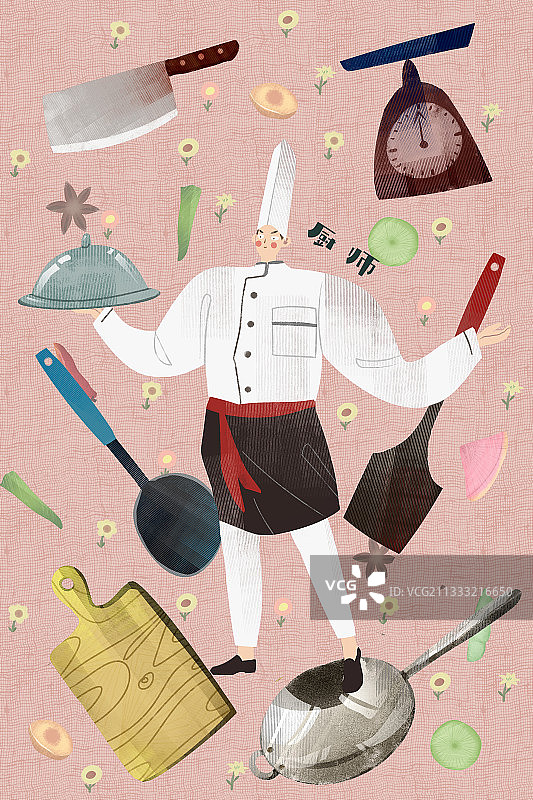 厨师上菜插画图片素材