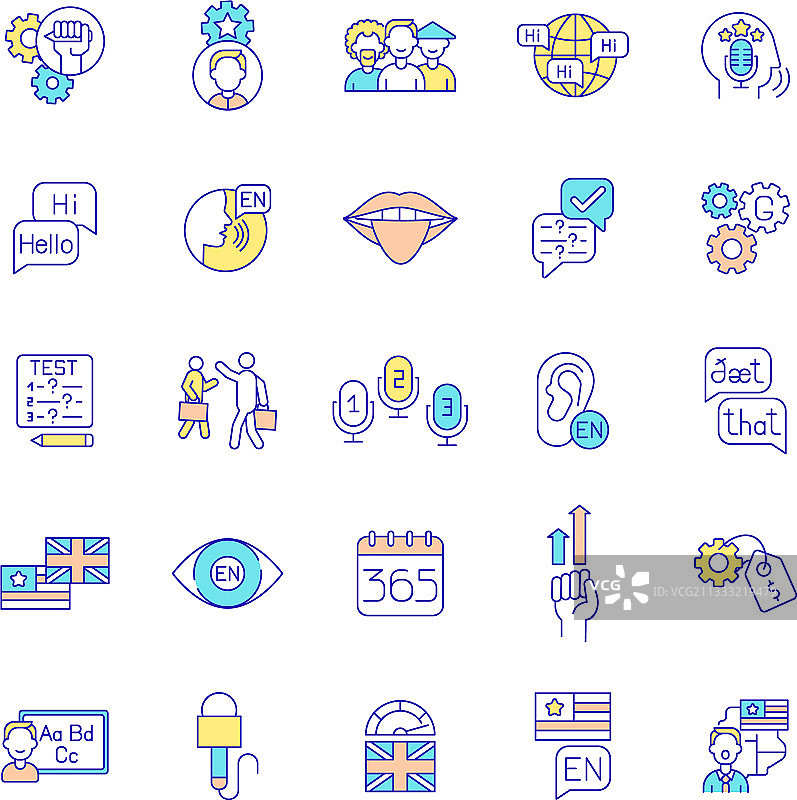 语言学习RGB彩色图标集图片素材