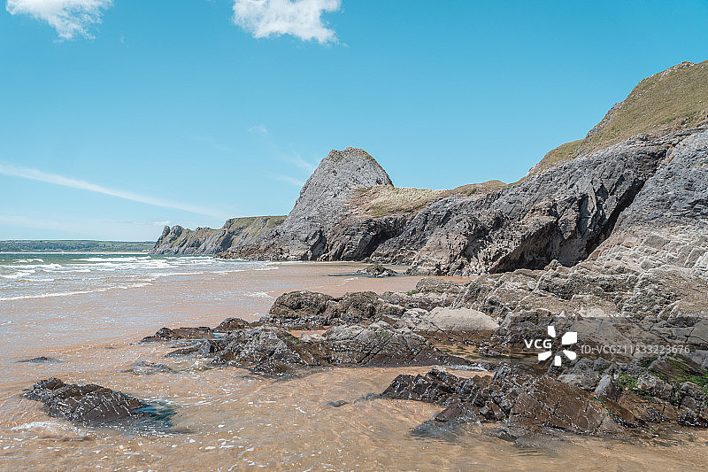 英国高尔半岛的蓝天海滩美景图片素材