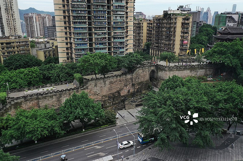 重庆通远门城墙遗址公园航拍图片素材