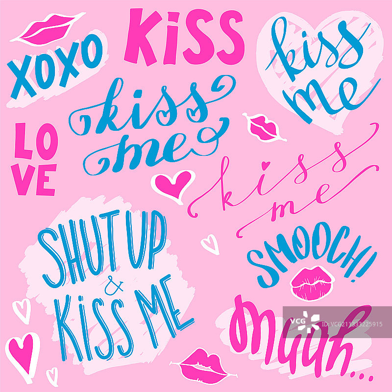 亲吻我手绘嘴唇和心图片素材