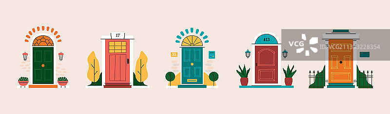 彩色入口外观的抽象前门合集图片素材