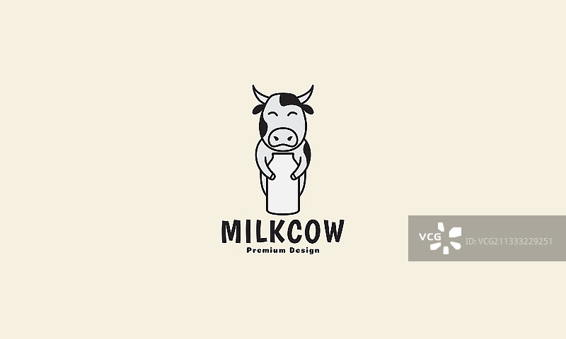 带牛奶瓶标志的奶牛卡通线条图片素材