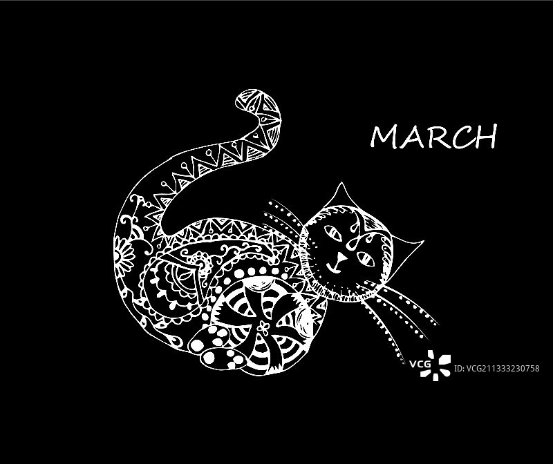 手绘涂鸦风格的猫和球图片素材