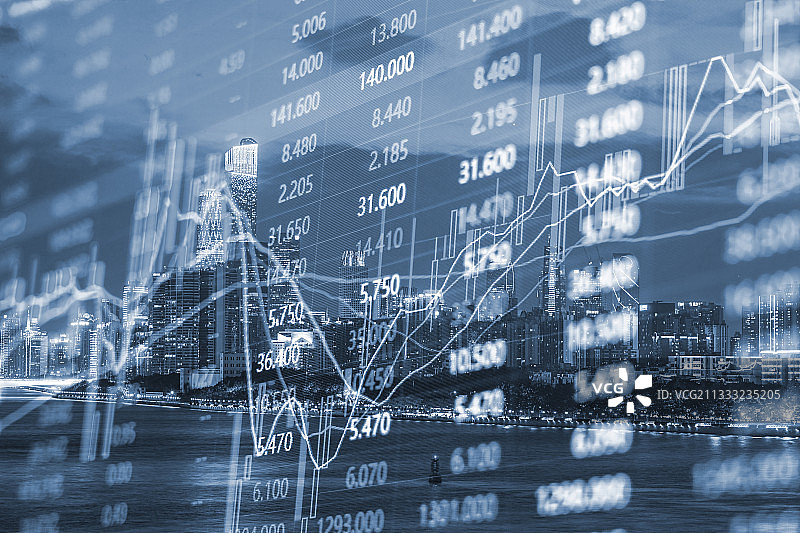 广州城市建筑天际线和金融股市走势概念图片素材